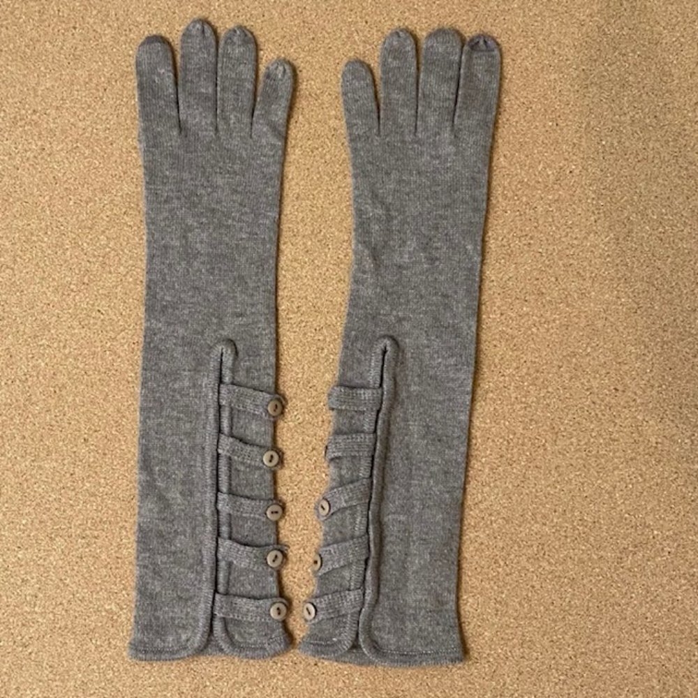 Brown Button Accent Long Cashmere Gloves